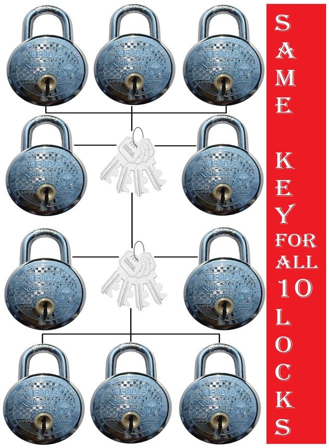 IBDA 10 Locks with Same Key | Multiple Locks with Single Key | Common Key Lock | Steel Body | Lock for Home, Shutter, gate, Door, Shop, Outdoor | Same Key Lock Set of 10 with 8 Keys - Image 2